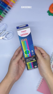 PARKO Pensil kayu 2B Neon Glow (12PCS/SET) / Pensil Tulis Neon Graphite Ujian sekolah Pensil Gambar