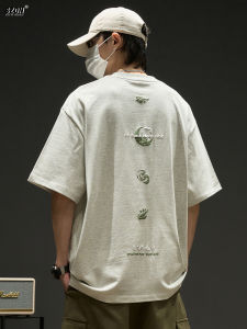 Áo Thun Nam Tay Ngắn Mùa Hè Cotton Nguyên Chất 280g in Họa Tiết Tay Lửng Thiết Kế Nửa Tay Áo Thường Ngày Thoáng Khí