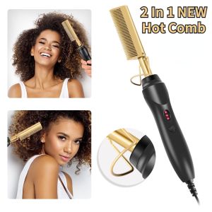 Kemei 2 in 1 Hot Comb Hair Straightener Flat Irons Straightening Brush Heating Comb Hair Straight Styler Hair Curler