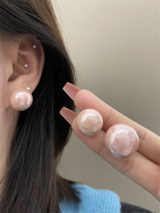 Luxurious Nude Pink Pearl Earrings Womens S925 Silver Needle High-End Feeling Exaggerated round Bean Ear Studs Jewelry