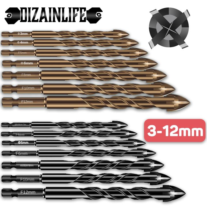 3-12mm Cross Hex Tile Drill Bits Set for Glass Ceramic Concrete Hole ...