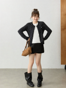 JULULOOK | Váy Len Chấm Bi Phong Cách Vintage Giả Hai Mảnh Size Lớn