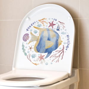 Decal Dán Trang Trí Bồn Cầu Toilet Cá Sọc Xanh Có Keo Sẵn 28x27cm - Chống Nước Không Phai Màu