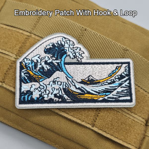 Japanese Great Sea Wave off Kanagawa Embroidered Patch Hook & Loop Vintage Ukiyo-e Badge Morale Badge For Clothing Backpack Cap