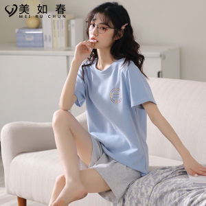 Lightweight Short Sleeve Modal Cotton Sleepwear Ice Silk Cool Feeling Cotton Silk Breathable Home Clothes Set for Young Women