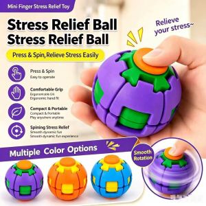 Press Spin Fidget Stress Relief Ball Portable Finger Spinning Sensory Toy Anti Anxiety Decompression Hand Fidget Toy For Kids Adults