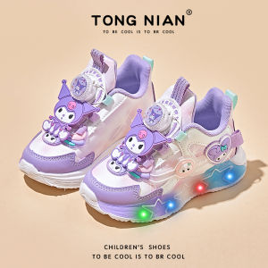 Girls New Rotation Button Kurokos Light Emitting Waterproof Soft Bottom Sports Shoes Cartoon Princess Shoe Low Help Ultrafiber