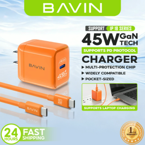 BAVIN PC2132 GaN 45W PD Fast Charger Mini USB-C Quick Wall Adapter w/ Data Cable Compatible for iPh 18 & Android Devices