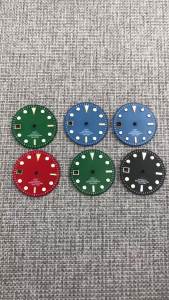 29mm Left Hand Green GMT Watch Dial Black Blue Red Orange Watch Face 9Oclock Date Green Luminous Fit NH34 Movement Watch Parts