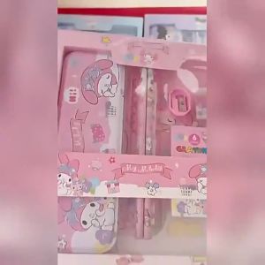 Purple Pink Sanrio Stationery Set For Kids Gift with Gift Box Student Cute Cartoon kuromi School Supplies Childrens Pencils Stationary Set Childrens Learning Student Gift