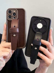 Korean Japanese Style Full Cover Protective Phone Case with Wrist Strap Leather Texture for  15Promax 13 12 Anti Fall Shockproof