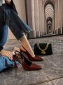 Sexy Red High Heels Women's Sandals Cover Head Pointed Toe PU Leather Fashionable Flat Heel Casual Style for Young Women. 