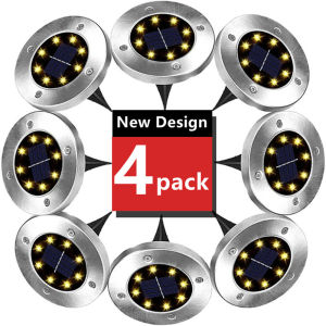 4/1Pack 8LED Solar Power Disk Light Outdoor Garden Solar Underground Light Deck Light Spotlight Buried Led Lamp Garden Decor