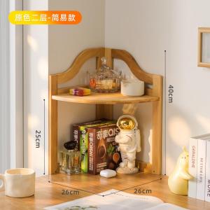 Kitchen Real Wood Desktop Storage Rack Vintage Cosmetic Tea Set Cup Organizer Corner Shelf Durable Metal Hardware