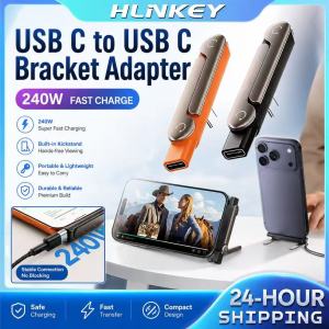 HLINKEY 240W Super Fast Charging USB C Adapter with Phone Holder 90° Angled Plug & Play OTG Data Transfer Adapter for Mobile Gaming Supports iOS & Android