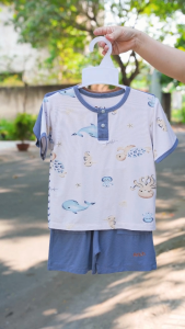 Bộ cộc tay Sea Friends thương hiệu Arich vải sợi tre petit cho bé trai bé gái từ 9 tháng - 6 tuổi