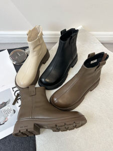 รองเท้าบูทเชลซีส้นเตี้ยสำหรับผู้หญิง ฤดูใบไม้ร่วง/ฤดูหนาว รองเท้าบูทมาร์ตินทรงหนา รองเท้าบูทเชลซีทรงบางสำหรับผู้หญิง รองเท้าบูทฤดูใบไม้ร่วง/ฤดูหนาว