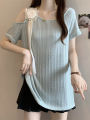 plus Size Bohemian Short Sleeve T-Shirt Women's Summer Slimming Top Meat Covering Design Sense Loose Fit Princess Style. 