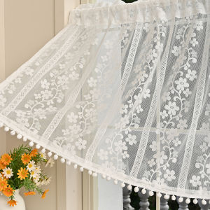 1pc Nordic Pastoral Lace White Small Short Curtain Fashion Flower Tulle Rural Half Curtains for Doors or Windows