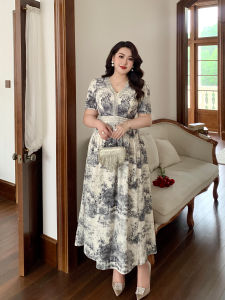 GLEC | Plus Size Chinese Heritage Luxury Drill Embroidered Flared Print Dress