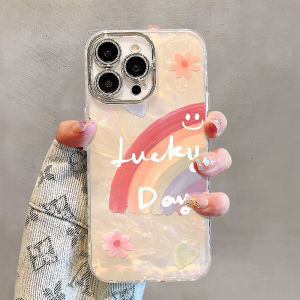 Apple 16 pro Womens New Style Silicone Phone Case with Lens Protection Shell Pattern Rainbow Flowers Anti-Fall Creative Design