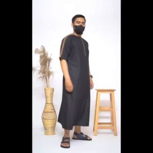 KHOIRUMMAH Jubah Ummah Couple - Baju Muslim Ayah & Anak - Gamis Polos Lengan Pendek - Black