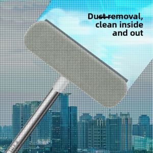 Window Cleaner Brush Stainless Steel Handle Double Sided Scrubber For High Cleaning Screen Long Wiper Glass Dust