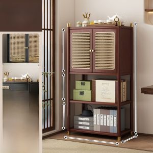 Tea Cabinet Multi-layer Integrated Wall-Mounted Tea Shelf Large Capacity Tea Set Storage Display Cabinet Bamboo Material