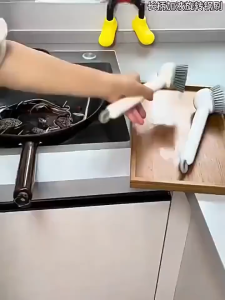 Rotating Pot Brush Liquid Dispenser Dish Scrubber Long Handle One Touch Refill Soap for Kitchen