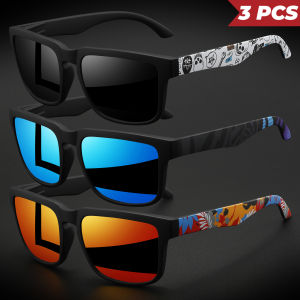 3PCS Classic Square Colorful Sports Sunglasses - Patterned Temples Comfort Fit for Cycling Fishing Beach & Casual