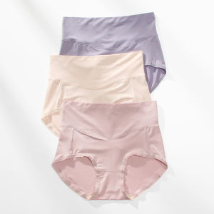กางเกงชั้นในทรงสามเหลี่ยมเอวสูงผ้าโมดอลไหมสำหรับผู้หญิง ระบายอากาศได้ดี ไม่มีรอยตะเข็บ 3 ตัว ผ้าฝ้ายแท้ 100%
