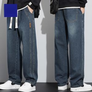 ROMON | Lormen Mens Fleece Lined Wide Leg Jeans Thickened Loose Straight Leg Warm Winter Blue Long Trousers Casual Style Cotton Blend