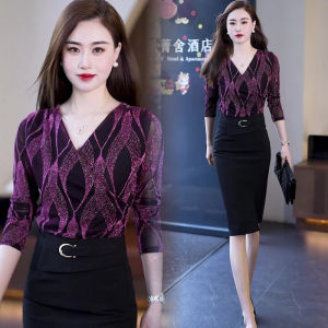 Fashionable Mesh Base Shirt Womens Outerwear T-Shirt Belly Cover Slimming V-Neck Long Sleeve Slim Fit Casual Wear