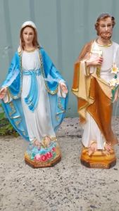 Bộ 2 tượng Đức Mẹ ban ơn Thánh Giuse cao 50cm màu xanh chất liệu composite