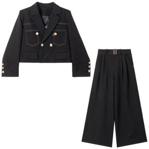 KEIKO High-End Casual Contrast Color Short Suit Jacket + Wide Leg Pants Two-Piece Set Fashionable Business Womens Outfit