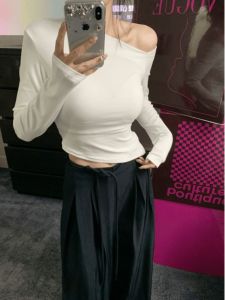 Korean Style Long Sleeve T-Shirt Women Early Autumn Unique Asymmetrical Slimming Base Layer Spicy Girl Top Fashionable Commute