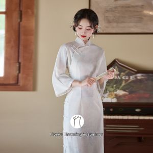 Traditional Design Full Front Open Loose Sleeve Qipao Spring Elegant Dress