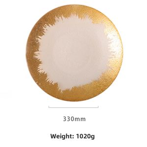 Luxury Gold Foil European Style Glass Plate Golden Cutlery Hotel Steak Plate Western Dining Plate Wedding Sample Room Display