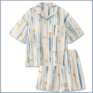 Summer Stripe Sleepwear Womens Loose Short Sleeve Home Clothes External Wearable New 2025 Style Comfortable Nightgown