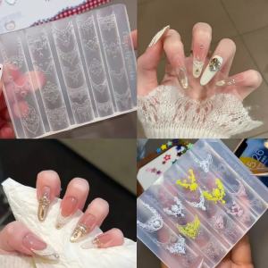 French Lace Vintage Nail Art Mold with Beads Necklace Window Pattern 3D Transparent Silicone Mold for Nail Decoration