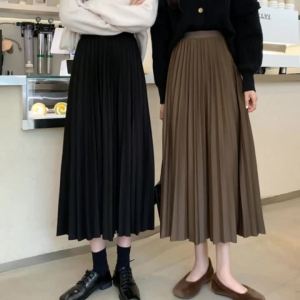 Simple Trend 2026 New Solid Color Fashion Elegant Holiday Pleated Skirt Womens Thin High Waist Versatile a Word Long Dress