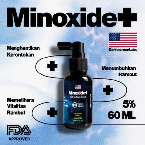 Serum Rambut MINOXIDIL Minoxide+ 5% – Mengurangi Kerontokan & Merangsang Pertumbuhan Rambut Baru (FREE DERMAROLLER*)