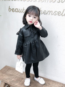 Stylish Girls Leather Jacket Spring Autumn New Arrival Childrens Windbreaker Midi Length Baby Princess Style Spring Clothes