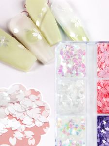 Kexiyan Sakura Petal Nail Art Stickers Shiny Glitter Polarized Highlight 6 Grid Box Set Nail Beauty Tools Any Skin Type