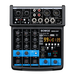 BOMGE 04F 4 Kênh Di Động DSP DJ Trộn Âm Thanh Với MP3 USB Bluetooth Karaoke Âm Thanh Giao Diện Ghi Âm Tay Cầm