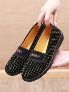Old Beijing Cloth Shoes Womens Summer Breathable Soft Bottom Non Slip One Pedal Middle-Aged and Elderly Suede Women Grandma Shoes