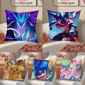 Bandai | Pokemon Sylveon Anime Plush Pillow Cover Soft Short Plush Cushion Cover For Sofa Bedroom Home Decor Gift Decoration