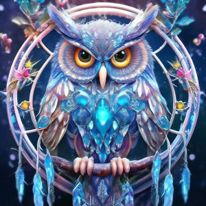 Huacan Full Square Round Diamond Painting Blue Crystal Owl Dreamcatcher Diamond Mosaic Animal Art Decorative Paintings