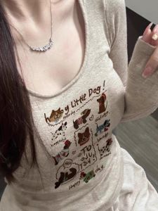 Double-Sided Velvet American Style Long Sleeve T-Shirt Womens Autumn Winter Slim Fit Inner Wear Base Shirt Top