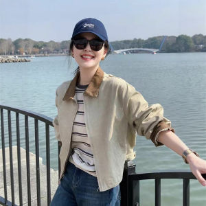 CHOEFULYN | Retro Khaki Color Block Jacket for Women